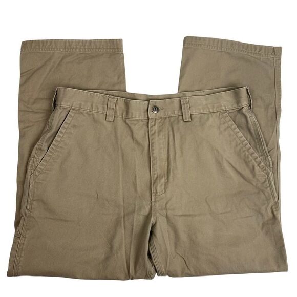 Duluth Trading Co Men’s Carpenter Flat Front Pants Khaki Relaxed 37x28 EUC - Picture 3 of 9